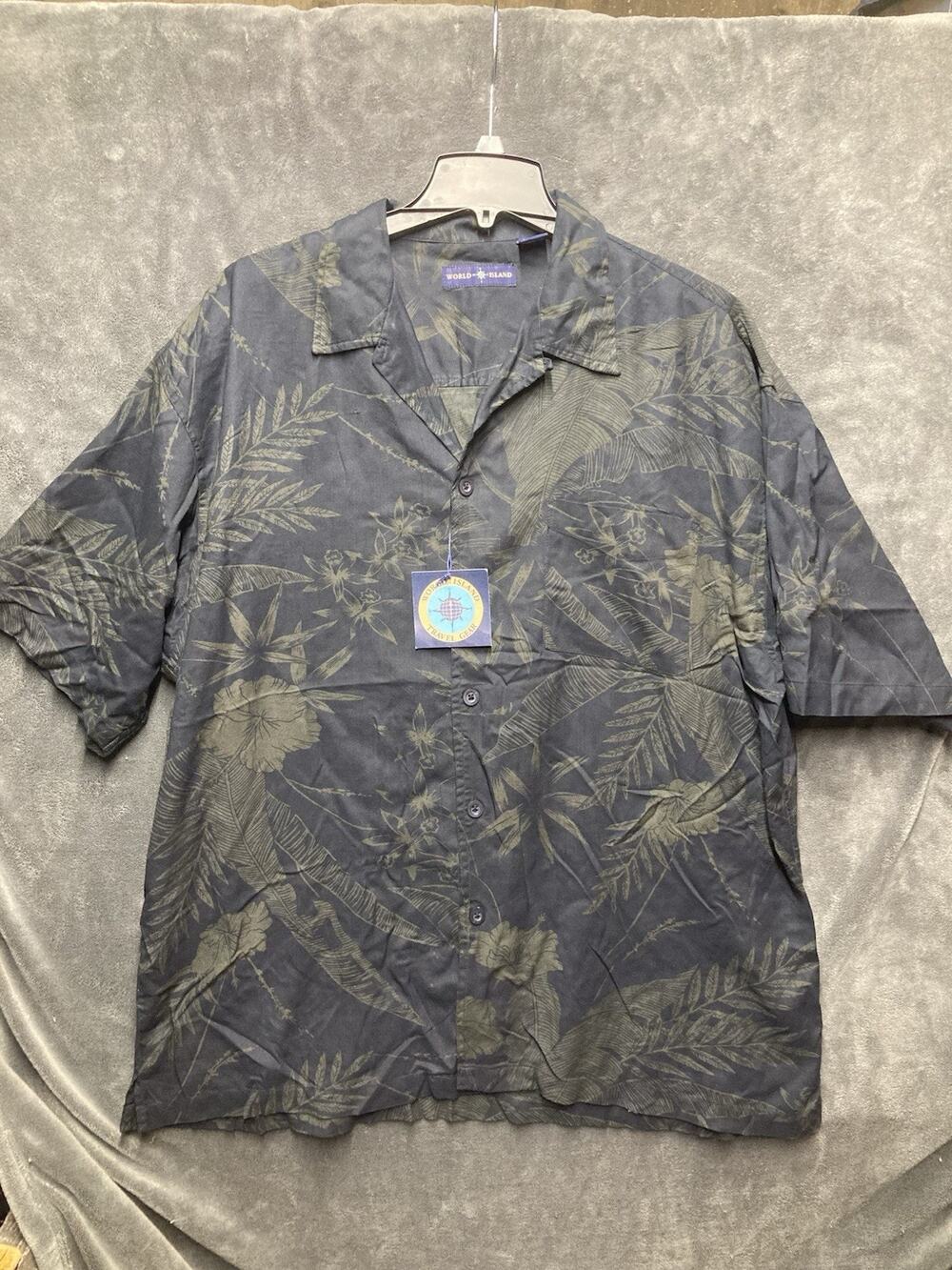 VTG Y2K World Island Hawaiian Camp Shirt Mens XL Tropical Print Retro Goth Surf